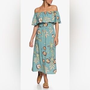 Roxy Women's off shoulder technicolor trellis bird flower Dress size 6